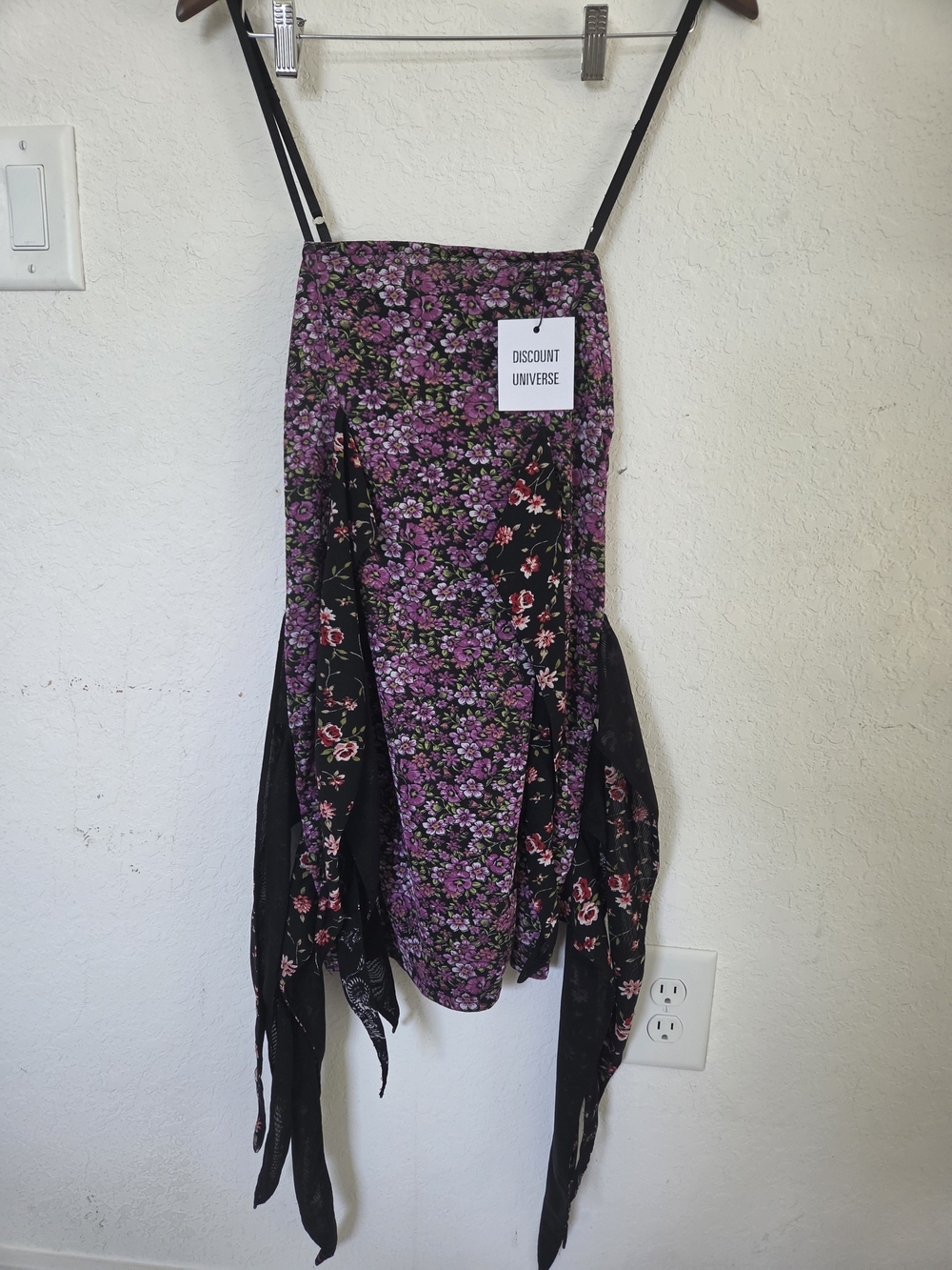 NWT Discount Universe Cyber Grunge Mixed Floral Mesh Handkerchief Hem Cami Dress